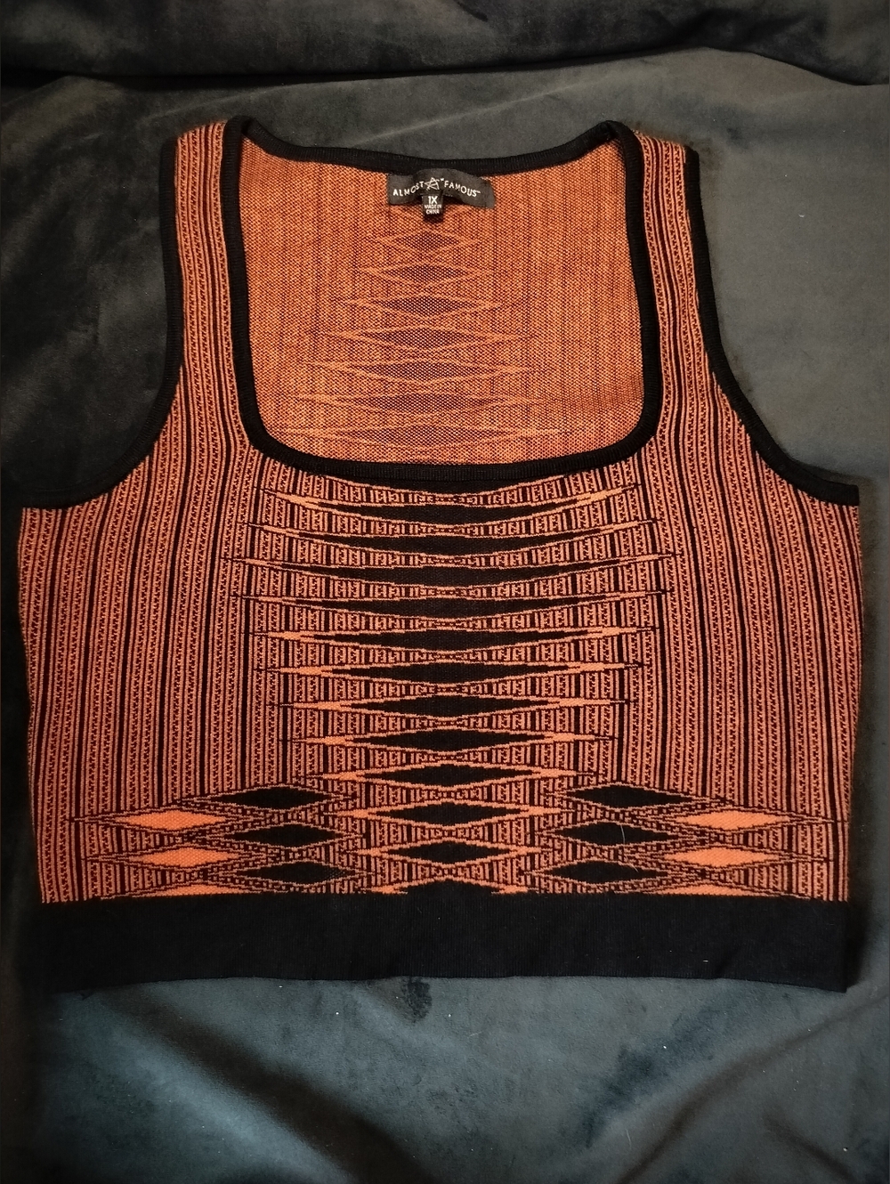 Almost Famous Knit Orange and Black Patterned Crop Tank Top Vest - M/L/XL/1x